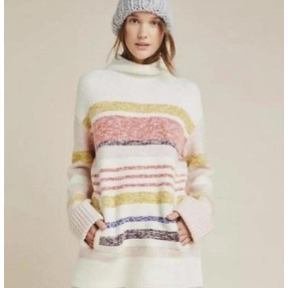 Anthropologie Cream Striped Oversized Elena Tunic Sweater - Size - Small